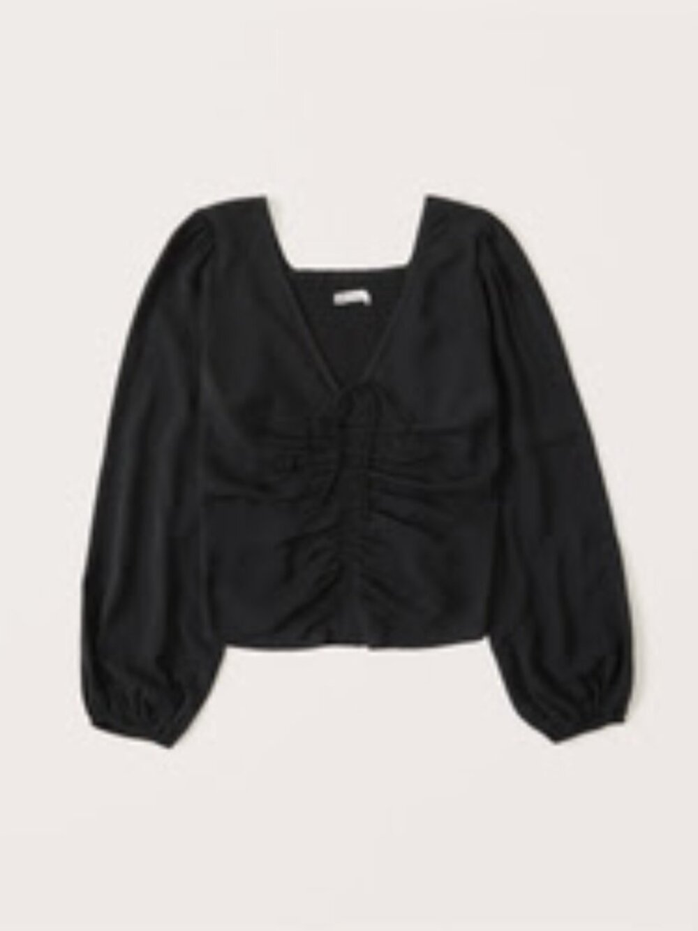 Abercrombie & Fitch Black Ruched Front Long-Sleeve Blouse